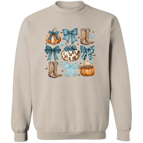 V-Neck Blue Pumpkin Flowers T-Shirt