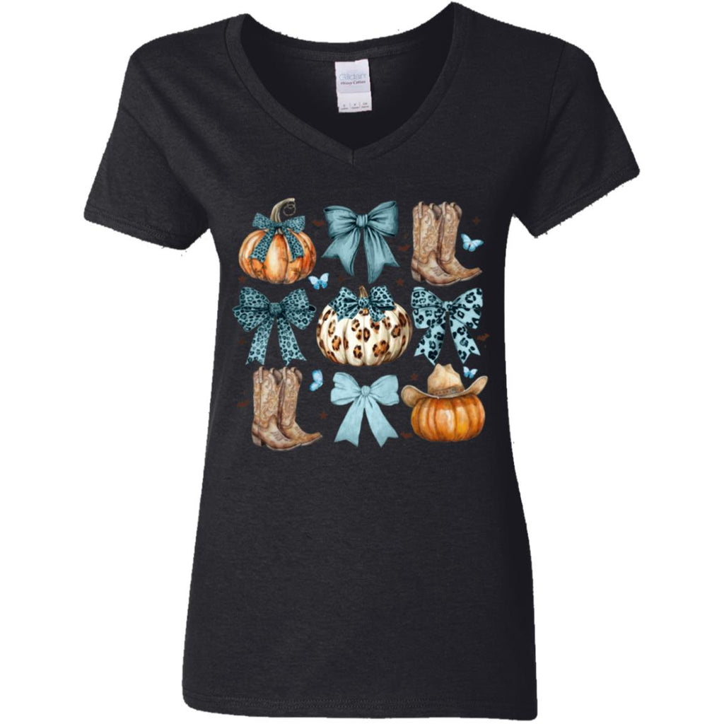 Coquette Pumpkin Cowboy V-Neck T-Shirt