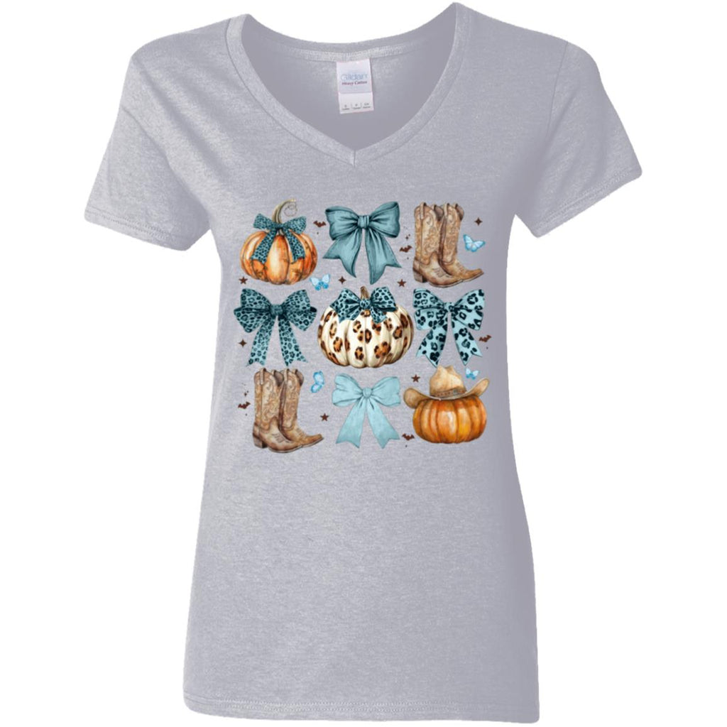 Coquette Pumpkin Cowboy V-Neck T-Shirt