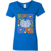 V-Neck Blue Pumpkin Flowers T-Shirt