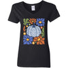 V-Neck Blue Pumpkin Flowers T-Shirt