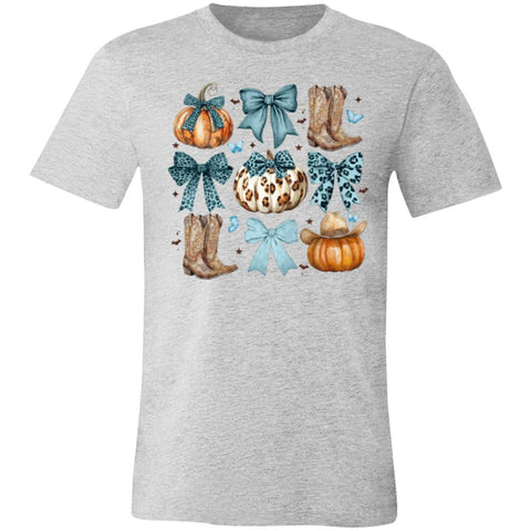 V-Neck Blue Pumpkin Flowers T-Shirt